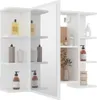A white corner bathroom cabinet with multiple shelves displaying various toiletries and decorative items. Produktbild-Vorschau