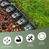 A garden border edge separating gravel and grass, with icons and text describing product features. Produktbild-Vorschau