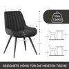 Diagram showing dimensions of a chair and its suitability for different table heights. Produktbild-Vorschau