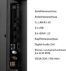 A close-up view of the side ports of a television, with a list of its technical specifications. Produktbild-Vorschau