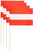 Four small Austrian flags on wooden sticks are arranged in a row against a white background. Produktbild-Vorschau