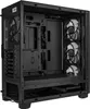 The interior of a black computer case is shown, with fans and internal components visible. Produktbild-Vorschau