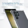A close-up shot of a transparent phone case on a Samsung Galaxy S23 Ultra phone, with text overlay. Produktbild-Vorschau