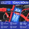 Close-up of an electric bicycle battery and frame with feature callouts. Produktbild-Vorschau