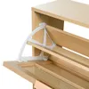 Close-up view of a wooden shoe cabinet with a white plastic hinge mechanism. Podgląd zdjęcia produktu