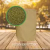 A bag of chicken feed is shown on a wooden table with a close-up of the feed pellets in a circle. Produktbild-Vorschau