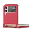 A red flip phone case is shown open, displaying the phone's screen. Produktbild-Vorschau