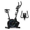 A black stationary exercise bike with a water bottle holder and a separate display unit shown to the right. Produktbild-Vorschau