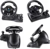 A collage of four images showing different angles of a black gaming steering wheel and gear shifter. Anteprima dell’immagine prodotto