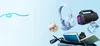 Various electronic devices and books are floating around a bag against a light blue and white gradient background. Náhled obrázku produktu