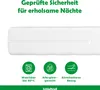 A white mattress with green icons and text below. Produktbild-Vorschau