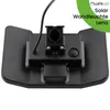 The back of a black solar wall light with a mounting bracket and a power button is shown against a white background. A green overlay with text is in the upper right corner. Produktbild-Vorschau