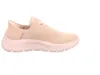 A side view of a single beige sneaker with a pink sole against a white background. Voir les images du produit