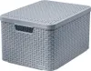 A light gray storage box with a lid, made of plastic with a rattan-like texture. Anteprima dell’immagine prodotto