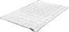 A white quilted blanket with a gray border, lying flat on a white surface. Produktbild-Vorschau