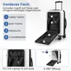 A white suitcase is shown open, with various compartments highlighted and labeled. Smaller inset images show details of the suitcase's interior and opening mechanism. Náhled obrázku produktu
