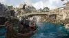 Two characters in a boat on a river, with a village and mountains in the background. Produktbild-Vorschau