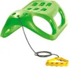 A green plastic sled with a yellow handle and rope, shown on a white background. Náhled obrázku produktu