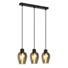 A black three-light pendant lamp with smoked glass shades, shown against a white background. Produktbild-Vorschau
