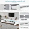 A collage of images showcasing a white TV stand with various features. Podgląd zdjęcia produktu