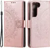 A rose gold flip case for a Samsung Galaxy S22 5G phone, decorated with a mandala pattern. Produktbild-Vorschau