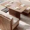 Holzbank mit Armlehnen, hellbeiger Stoffbezug, Produktbild-Vorschau 2