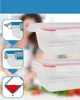 A collage of images showing food storage containers and instructional diagrams. Produktbild-Vorschau