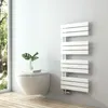 A modern bathroom with a wall-mounted toilet and a white towel radiator. Podgląd zdjęcia produktu