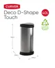 A product image of a silver and black trash can with dimensions and capacity indicated. Produktbild-Vorschau
