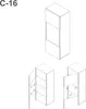 Line drawings of a tall cabinet with doors, showing it closed and open. Produktbild-Vorschau