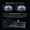 Marketing image for a 3D printer, highlighting print quality and automatic bed leveling features. Produktbild-Vorschau