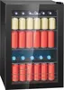 A black refrigerator with a glass door, filled with cans and bottles. Anteprima dell’immagine prodotto