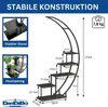 A diagram showing a black metal plant stand with dimensions and features highlighted. Produktbild-Vorschau