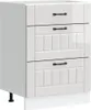 A white kitchen base cabinet with three drawers is shown against a white background. Náhled obrázku produktu