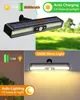 Collage of solar lights, one showing charging and battery capacity, the other showing warm light output. Produktbild-Vorschau