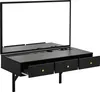 A black vanity desk with a mirror and three drawers is shown against a white background. Voir les images du produit