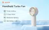 A marketing image for a handheld turbo fan, showing its features and design. Anteprima dell’immagine prodotto