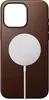 A brown leather phone case with a white MagSafe charger attached. Produktbild-Vorschau