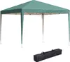 A green pop-up gazebo and its carrying bag are shown against a white background. Produktbild-Vorschau