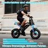 A man riding an electric bicycle on a street, with feature callouts. Produktbild-Vorschau