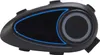 A black motorcycle helmet communication system with blue accents and a gray circular detail. Podgląd zdjęcia produktu