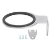 A chrome hair dryer holder with a black rubber ring and mounting hardware, displayed on a white background. Anteprima dell’immagine prodotto