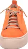 A close-up front view of an orange sneaker with beige laces and a beige sole. Produktbild-Vorschau