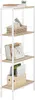 A white and light brown shelving unit with various items on its shelves. Produktbild-Vorschau