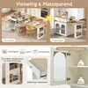 A kitchen island shown in two states: extended and retracted, with various features highlighted. Podgląd zdjęcia produktu