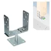 A metal post anchor bracket with a threaded rod and a base plate, shown in isolation and with an inset diagram illustrating its installation. Produktbild-Vorschau