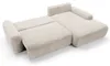 A cream-colored sectional sofa with a corduroy-like fabric texture, shown in an open configuration, possibly indicating a sofa bed feature. Produktbild-Vorschau