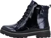 A single blue patent leather boot with black laces and a thick black sole, presented against a white background. Produktbild-Vorschau