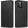 A black leather flip phone case for a Samsung Galaxy A52 is shown from two angles. Produktbild-Vorschau