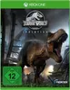 A video game cover art featuring a Tyrannosaurus Rex dinosaur in a jungle setting. Produktbild-Vorschau